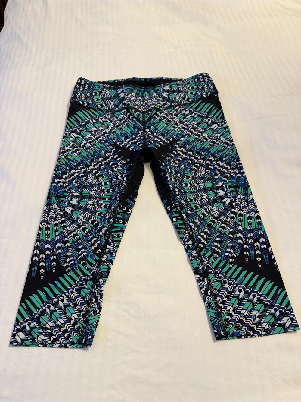 Mara Hoffman Teal, Navy & White Patterned Capri Leggings